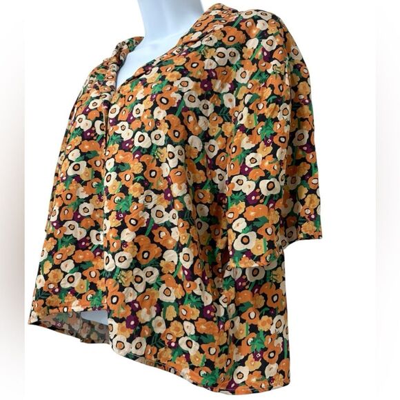 Taylor Tillman New York Floral Button Front Blouse Retro Print Top L Large - Picture 2 of 6